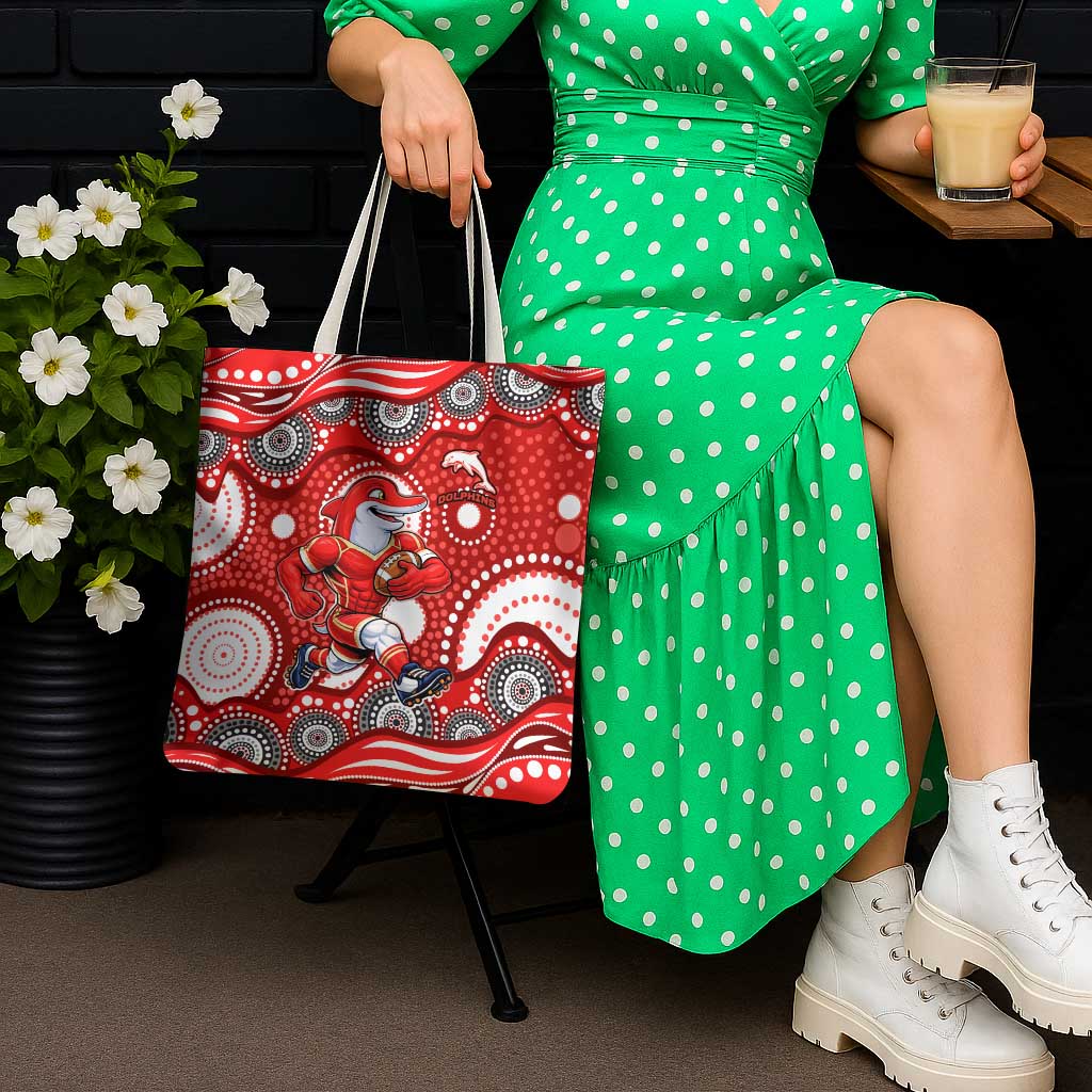 Dolphins Tote Bag Aboriginal Dot Pattern - Rugby Mascot Heritage Pride