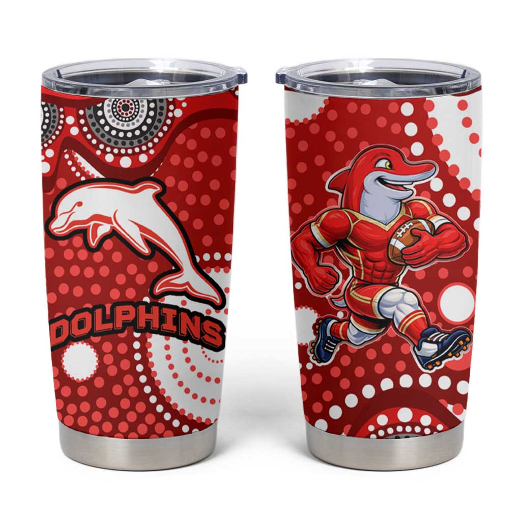 Dolphins Tumbler Cup Aboriginal Dot Pattern - Rugby Mascot Heritage Pride