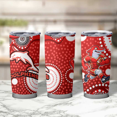 Dolphins Tumbler Cup Aboriginal Dot Pattern - Rugby Mascot Heritage Pride
