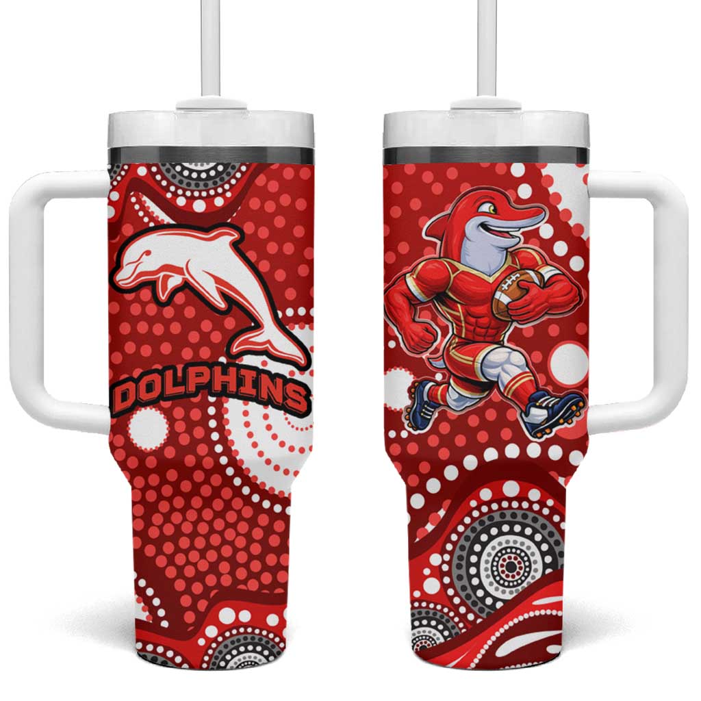 Dolphins Tumbler With Handle Aboriginal Dot Pattern - Rugby Mascot Heritage Pride