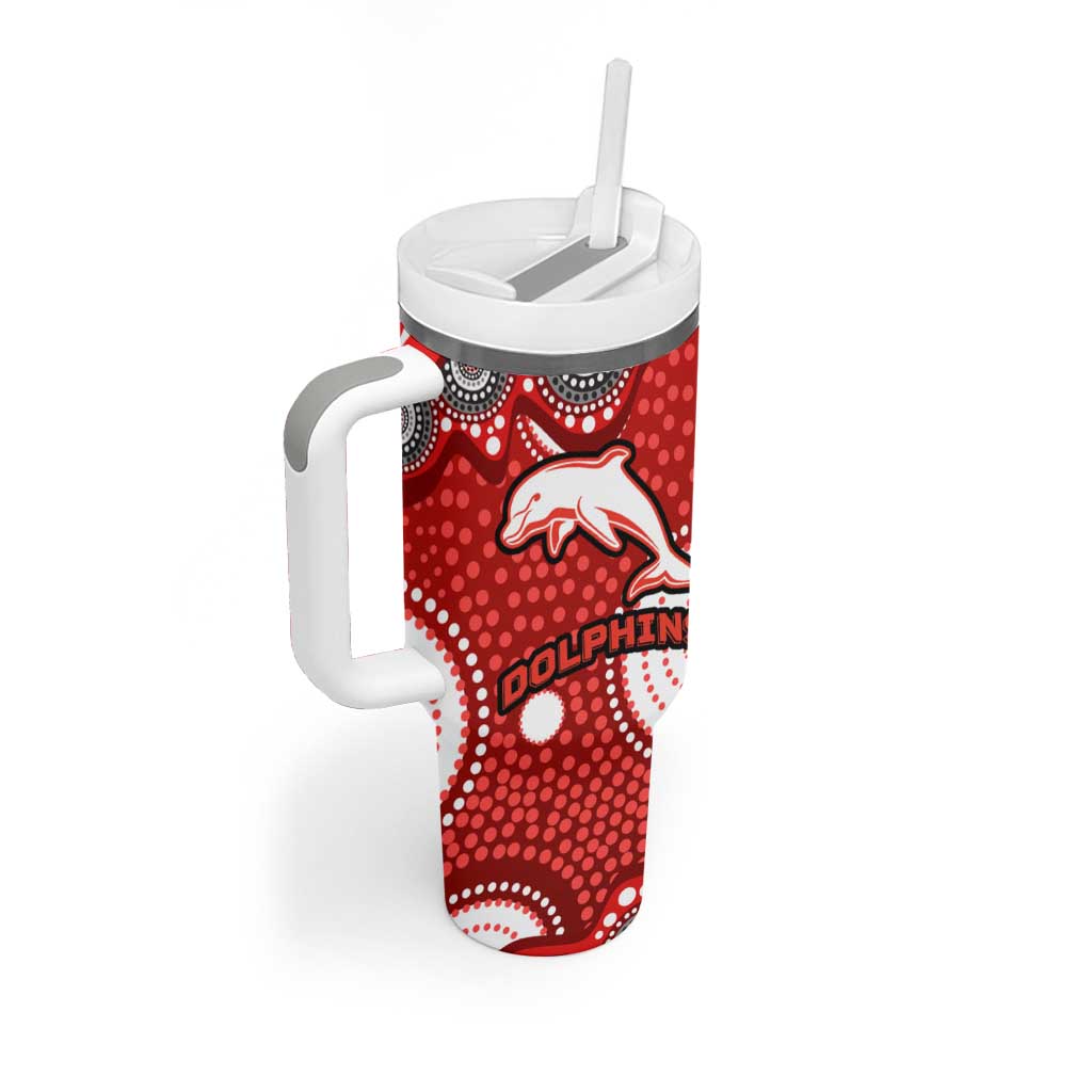 Dolphins Tumbler With Handle Aboriginal Dot Pattern - Rugby Mascot Heritage Pride
