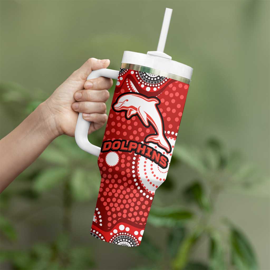 Dolphins Tumbler With Handle Aboriginal Dot Pattern - Rugby Mascot Heritage Pride