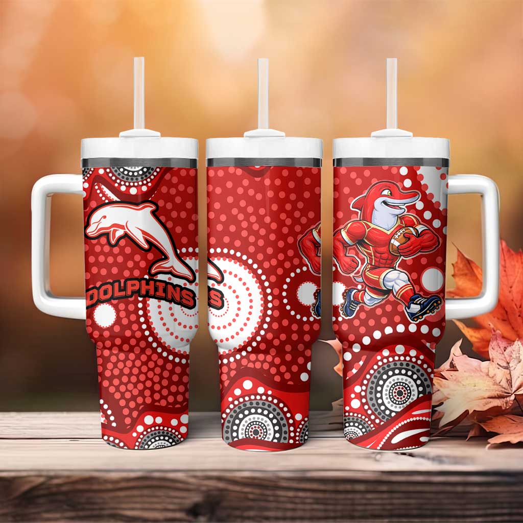 Dolphins Tumbler With Handle Aboriginal Dot Pattern - Rugby Mascot Heritage Pride