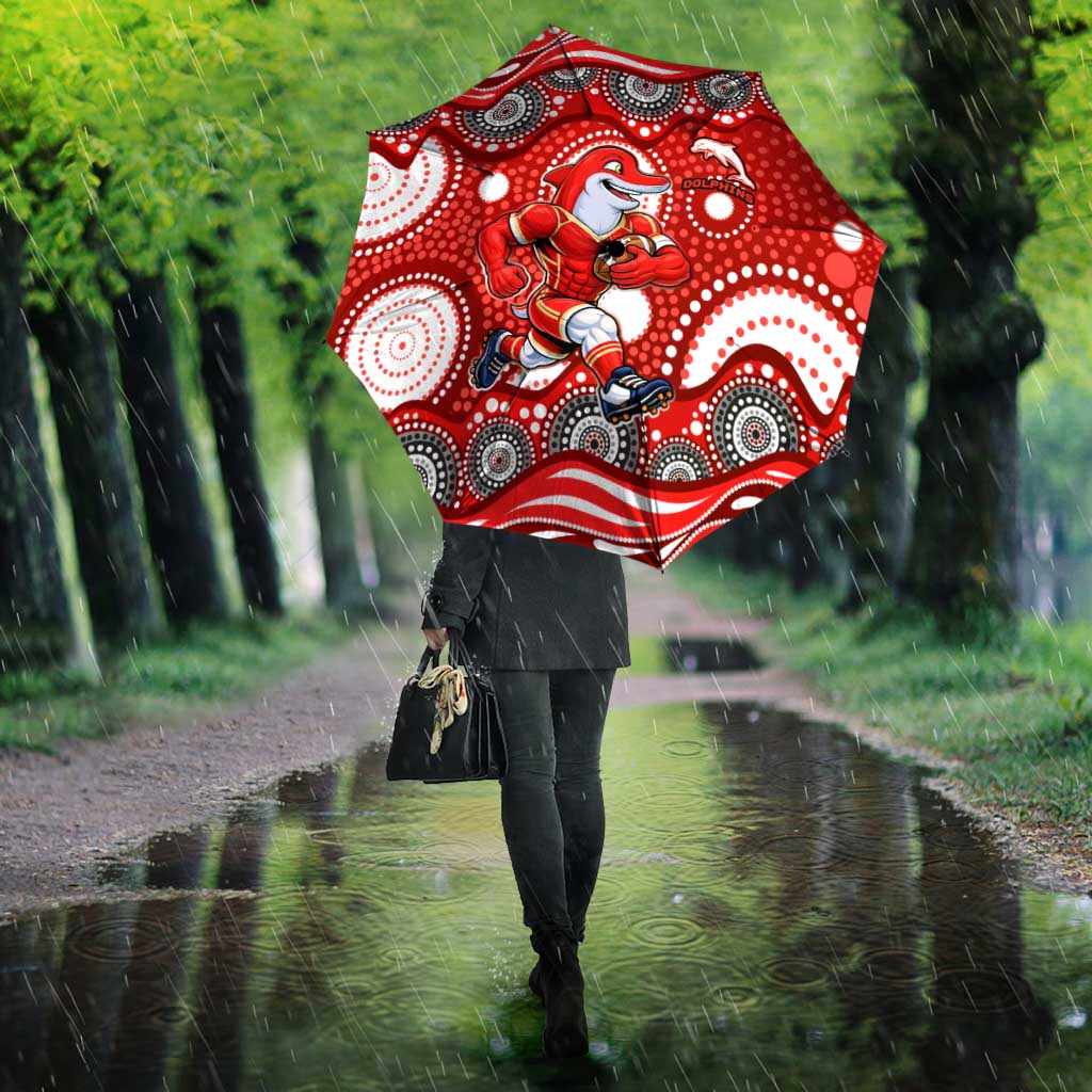 Dolphins Umbrella Aboriginal Dot Pattern - Rugby Mascot Heritage Pride