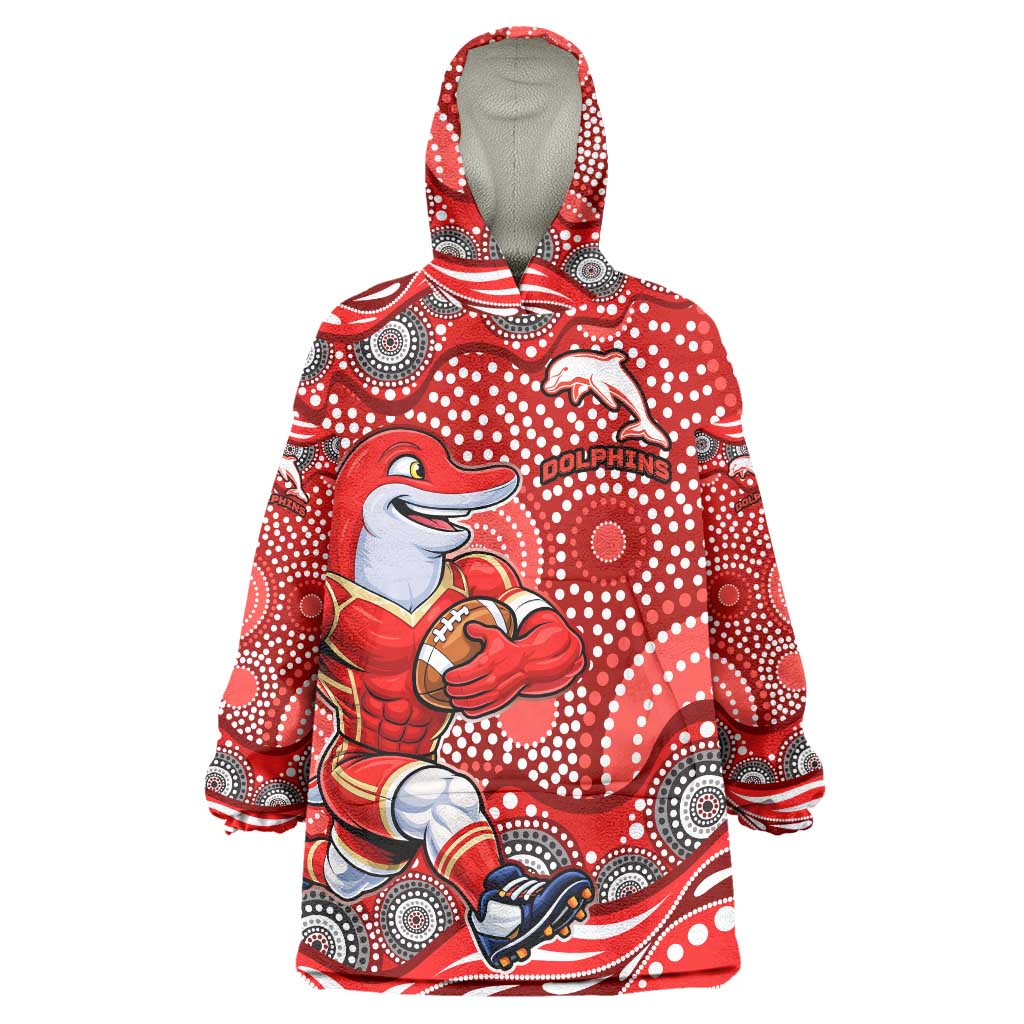 Dolphins Wearable Blanket Hoodie Aboriginal Dot Pattern - Rugby Mascot Heritage Pride