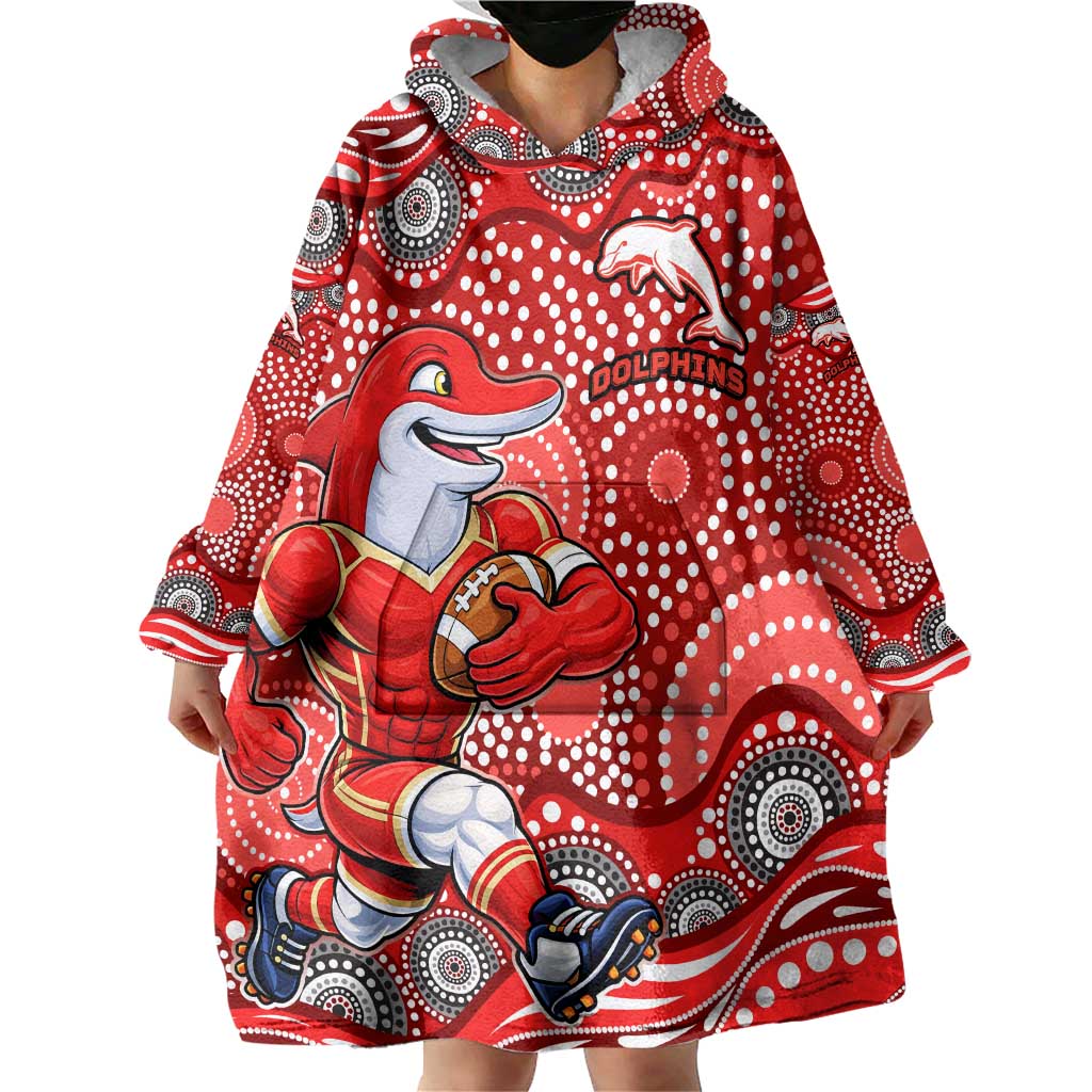 Dolphins Wearable Blanket Hoodie Aboriginal Dot Pattern - Rugby Mascot Heritage Pride
