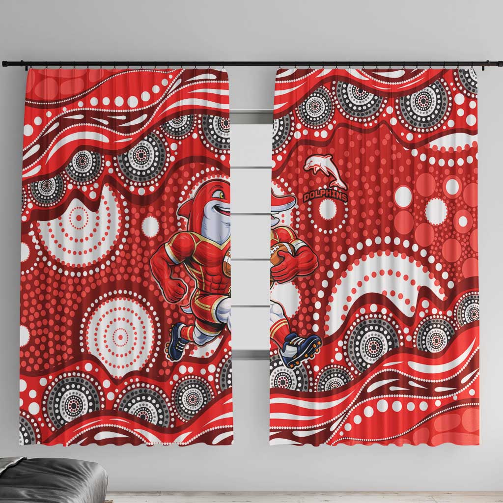 Dolphins Window Curtain Aboriginal Dot Pattern - Rugby Mascot Heritage Pride