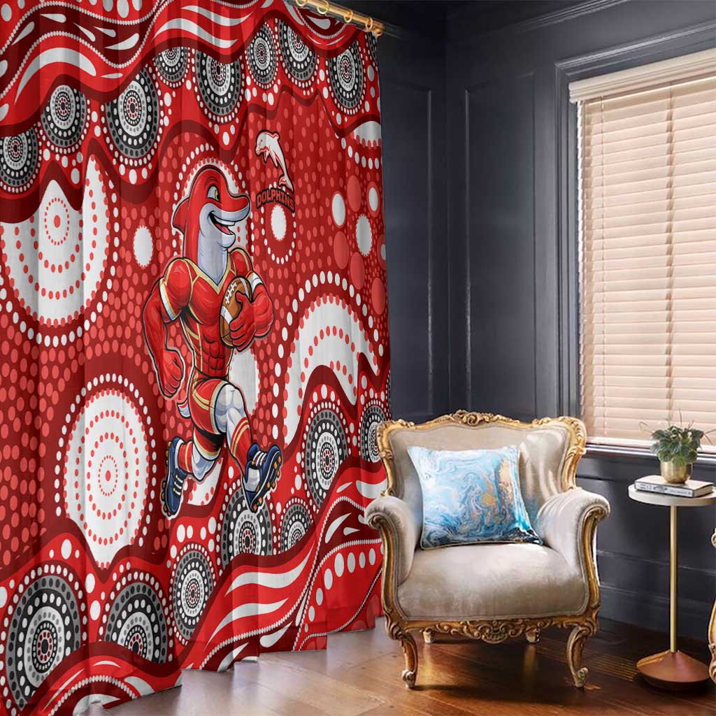 Dolphins Window Curtain Aboriginal Dot Pattern - Rugby Mascot Heritage Pride
