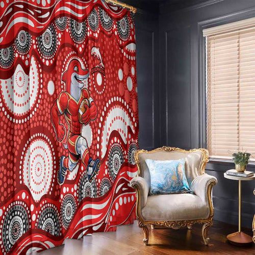 Dolphins Window Curtain Aboriginal Dot Pattern - Rugby Mascot Heritage Pride