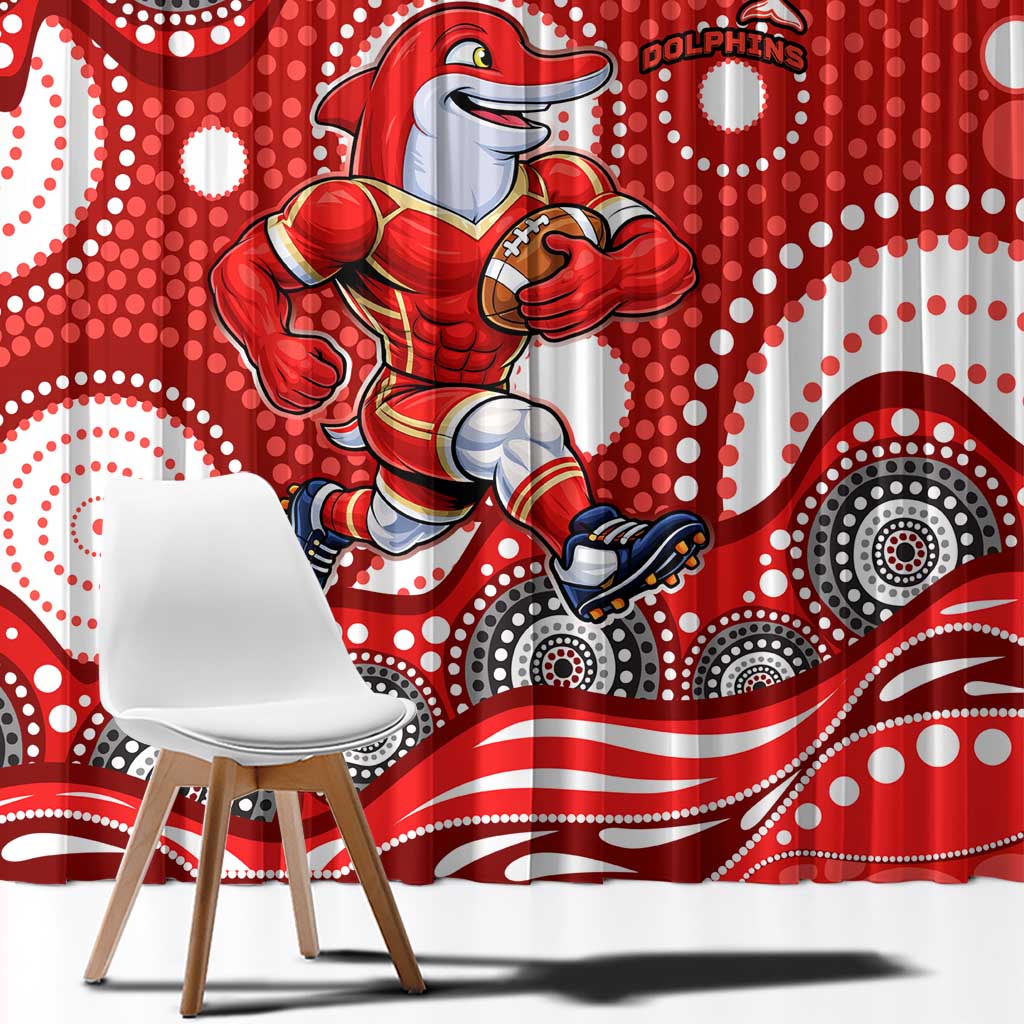 Dolphins Window Curtain Aboriginal Dot Pattern - Rugby Mascot Heritage Pride