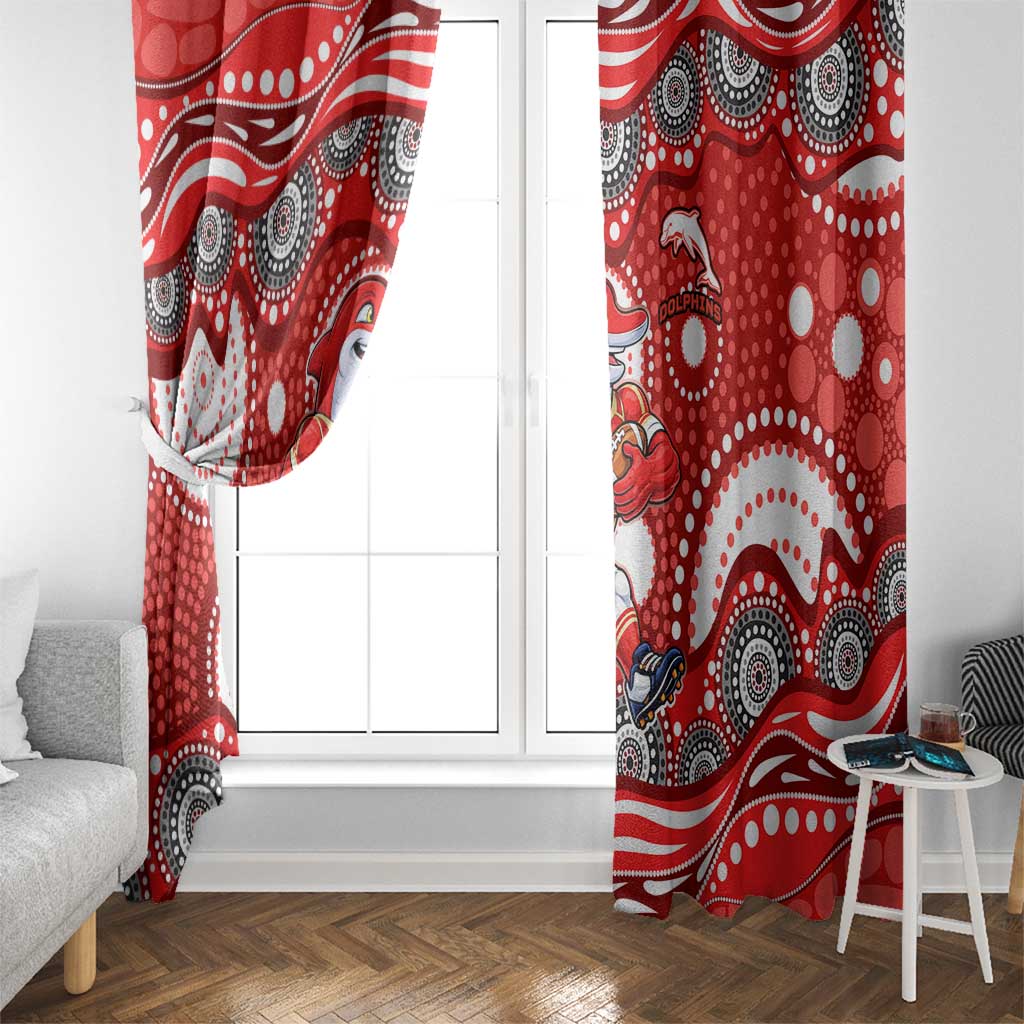 Dolphins Window Curtain Aboriginal Dot Pattern - Rugby Mascot Heritage Pride