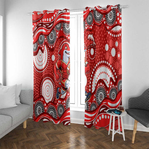Dolphins Window Curtain Aboriginal Dot Pattern - Rugby Mascot Heritage Pride