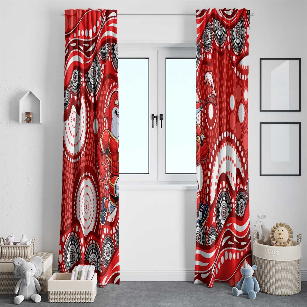 Dolphins Window Curtain Aboriginal Dot Pattern - Rugby Mascot Heritage Pride