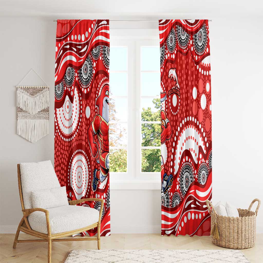 Dolphins Window Curtain Aboriginal Dot Pattern - Rugby Mascot Heritage Pride