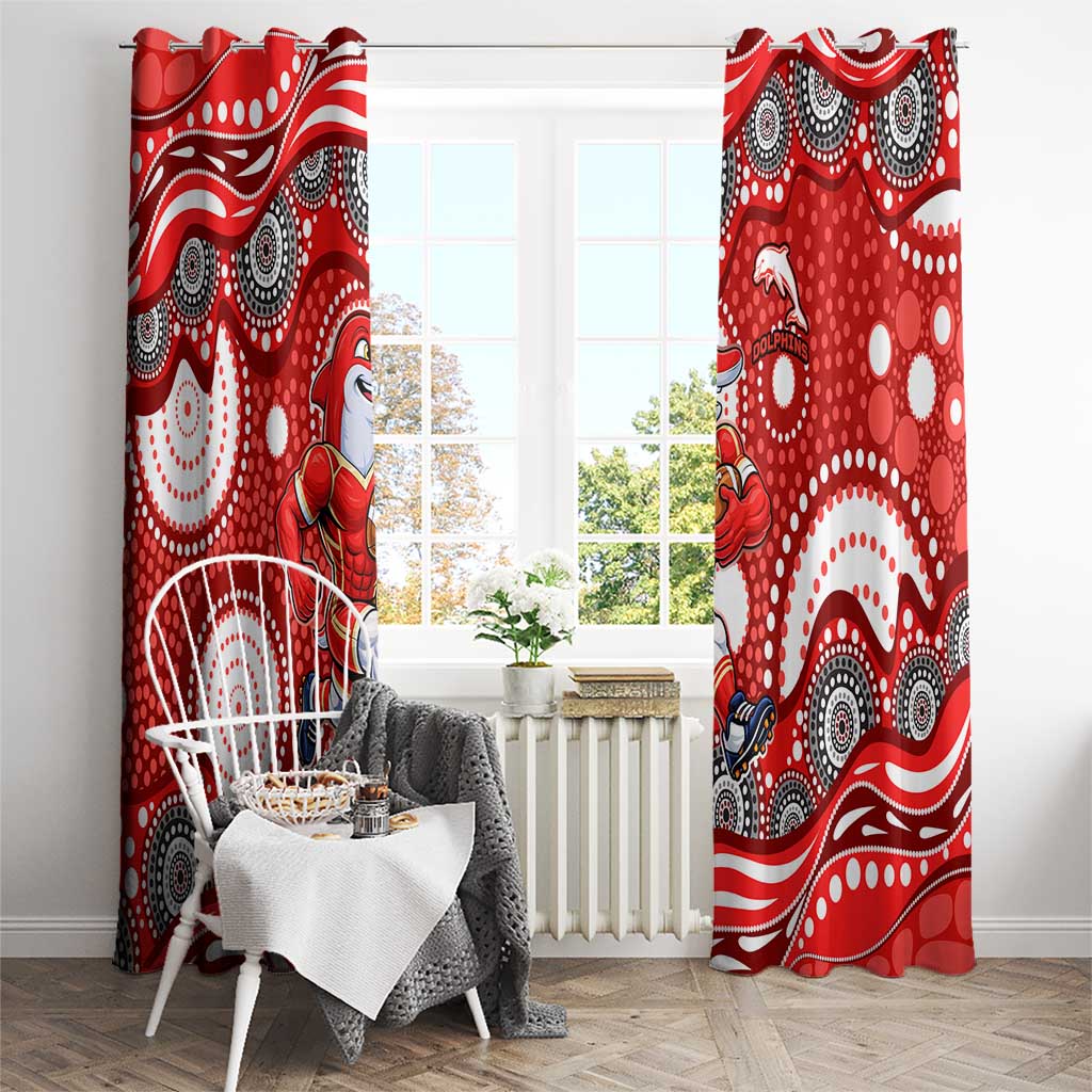 Dolphins Window Curtain Aboriginal Dot Pattern - Rugby Mascot Heritage Pride