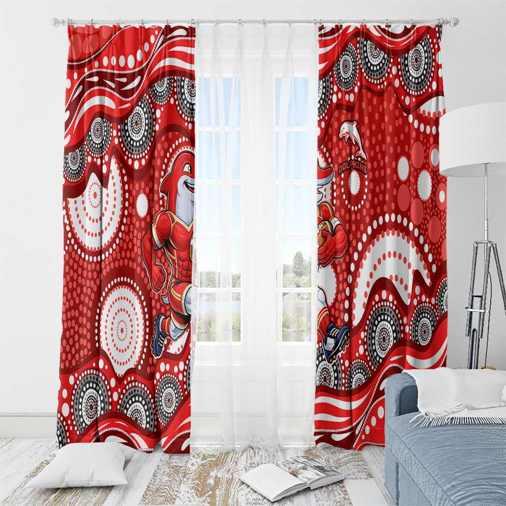 Dolphins Window Curtain Aboriginal Dot Pattern - Rugby Mascot Heritage Pride