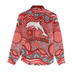 Dolphins Women Casual Shirt Aboriginal Dot Pattern - Rugby Mascot Heritage Pride
