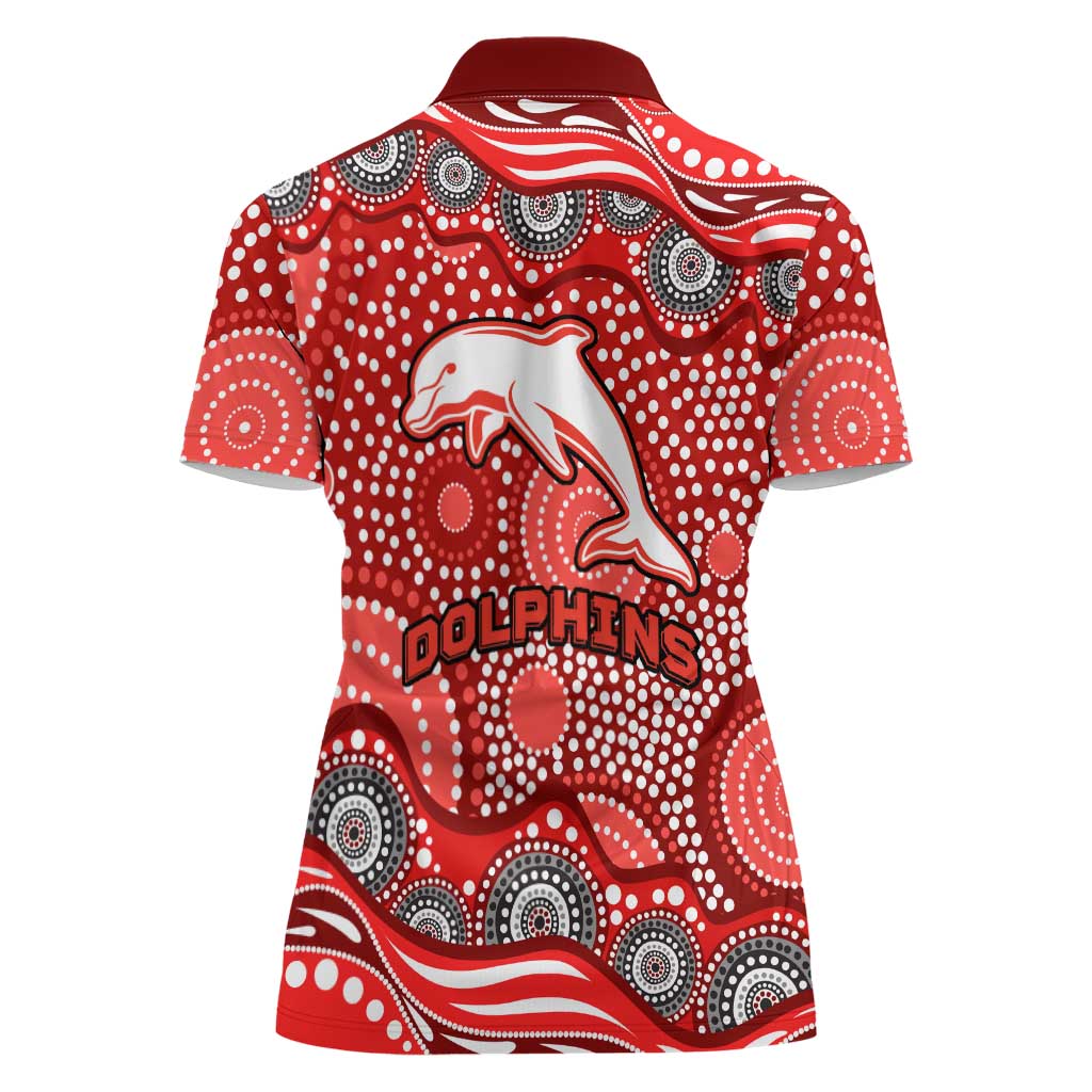 Dolphins Women Polo Shirt Aboriginal Dot Pattern - Rugby Mascot Heritage Pride