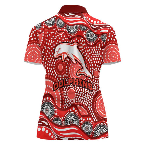 Dolphins Women Polo Shirt Aboriginal Dot Pattern - Rugby Mascot Heritage Pride