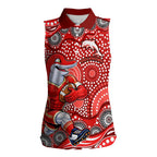 Dolphins Women Sleeveless Polo Shirt Aboriginal Dot Pattern - Rugby Mascot Heritage Pride