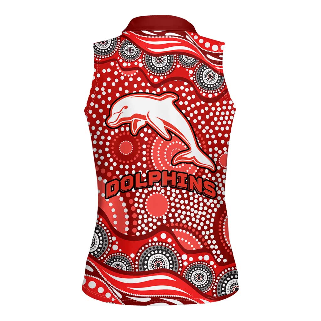 Dolphins Women Sleeveless Polo Shirt Aboriginal Dot Pattern - Rugby Mascot Heritage Pride