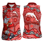Dolphins Women Sleeveless Polo Shirt Aboriginal Dot Pattern - Rugby Mascot Heritage Pride