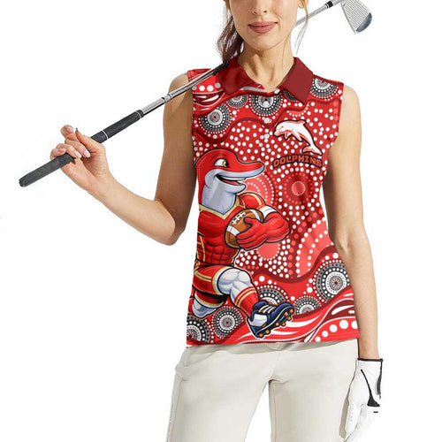 Dolphins Women Sleeveless Polo Shirt Aboriginal Dot Pattern - Rugby Mascot Heritage Pride