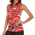 Dolphins Women Sleeveless Polo Shirt Aboriginal Dot Pattern - Rugby Mascot Heritage Pride