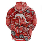 Dolphins Zip Hoodie Aboriginal Dot Pattern - Rugby Mascot Heritage Pride