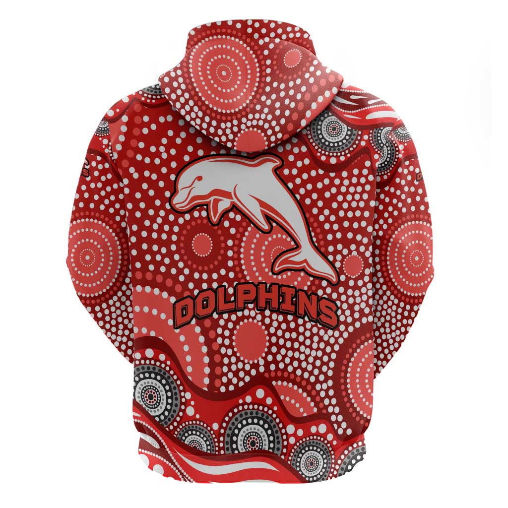 Dolphins Zip Hoodie Aboriginal Dot Pattern - Rugby Mascot Heritage Pride