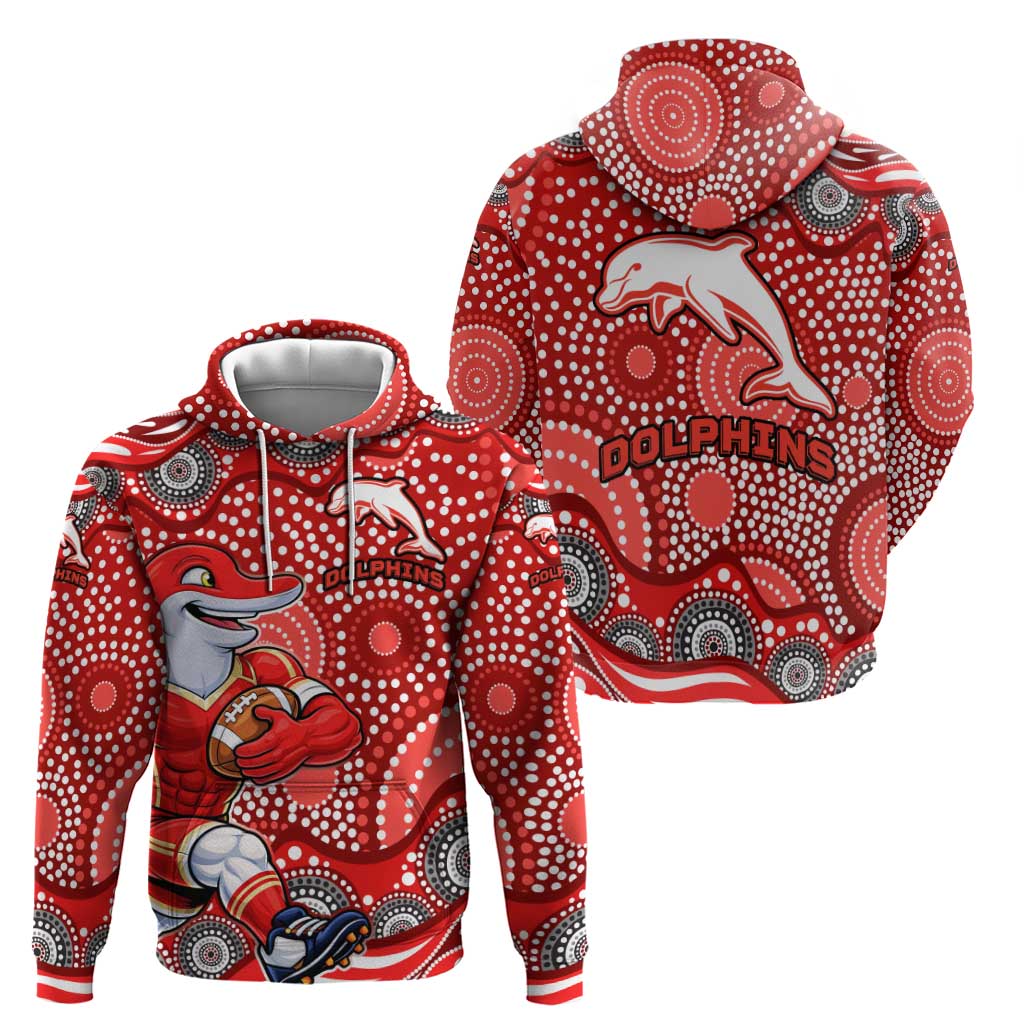 Dolphins Zip Hoodie Aboriginal Dot Pattern - Rugby Mascot Heritage Pride