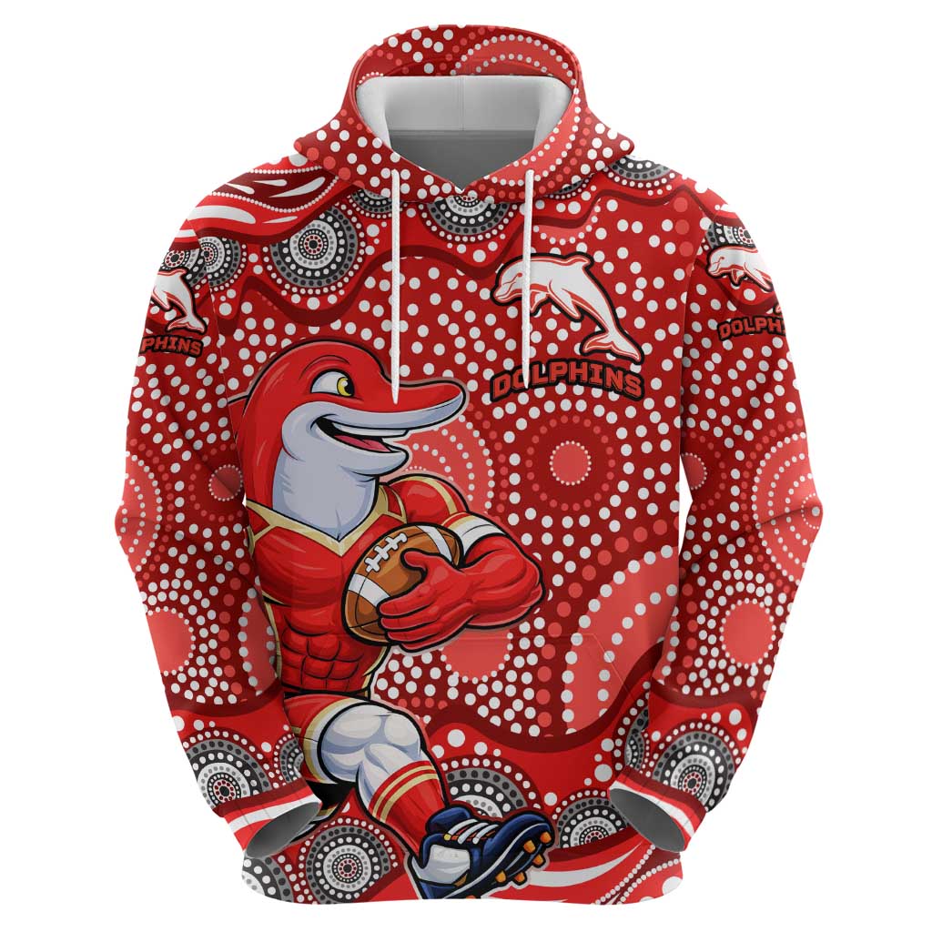 Dolphins Zip Hoodie Aboriginal Dot Pattern - Rugby Mascot Heritage Pride