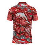 Dolphins Zipper Polo Shirt Aboriginal Dot Pattern - Rugby Mascot Heritage Pride