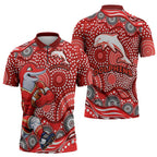 Dolphins Zipper Polo Shirt Aboriginal Dot Pattern - Rugby Mascot Heritage Pride