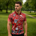 Dolphins Zipper Polo Shirt Aboriginal Dot Pattern - Rugby Mascot Heritage Pride