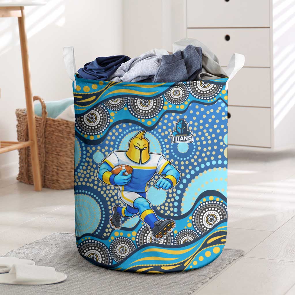 Gold Coast Titans Laundry Basket Aboriginal Dot Pattern - Rugby Mascot Heritage Pride