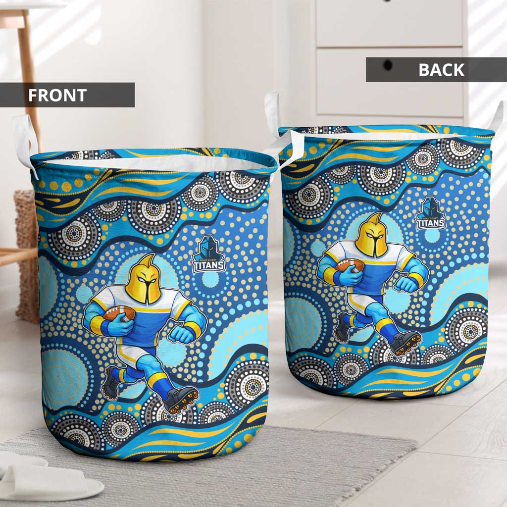 Gold Coast Titans Laundry Basket Aboriginal Dot Pattern - Rugby Mascot Heritage Pride