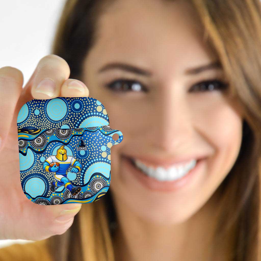Gold Coast Titans AirPods Case Aboriginal Dot Pattern - Rugby Mascot Heritage Pride