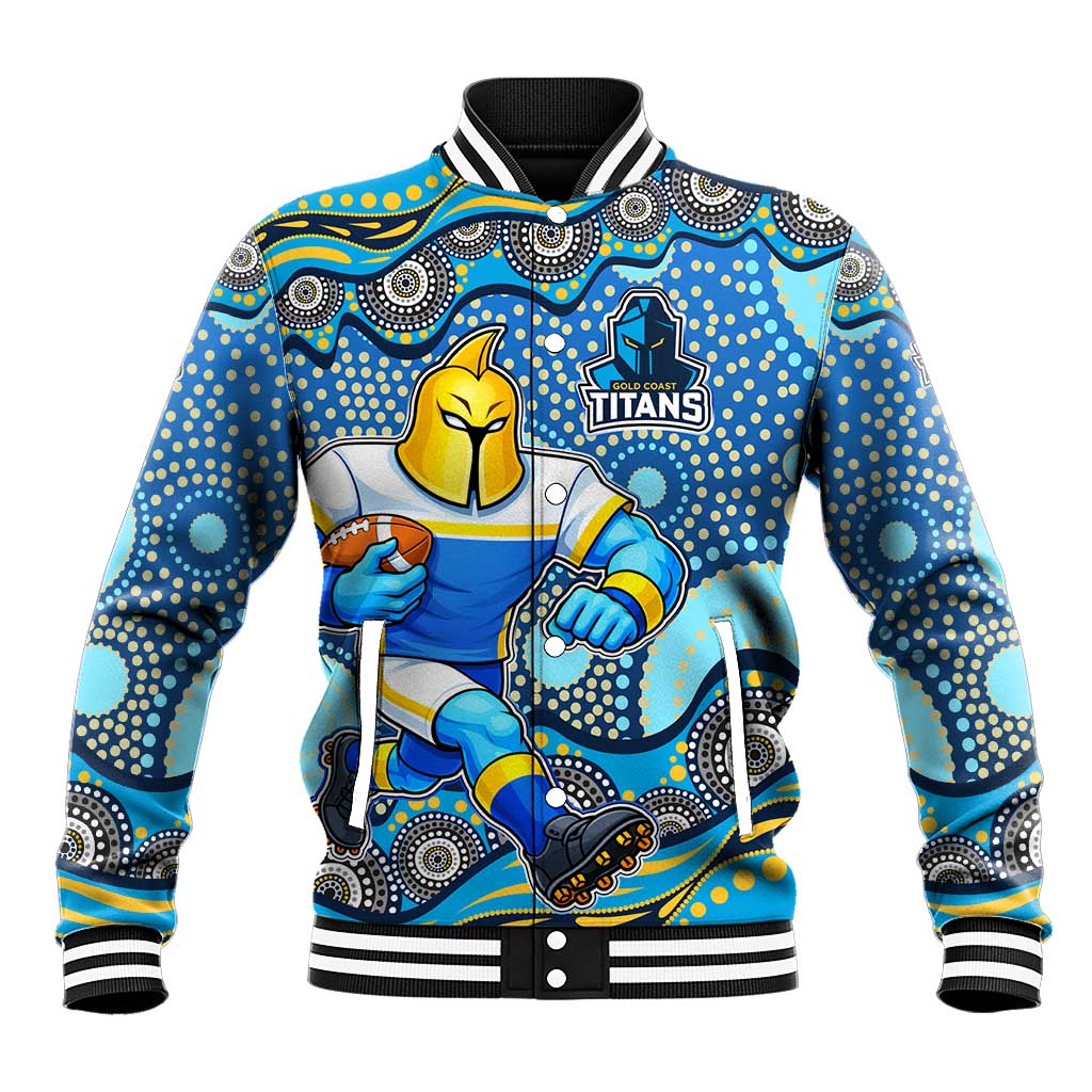 Gold Coast Titans Baseball Jacket Aboriginal Dot Pattern - Rugby Mascot Heritage Pride