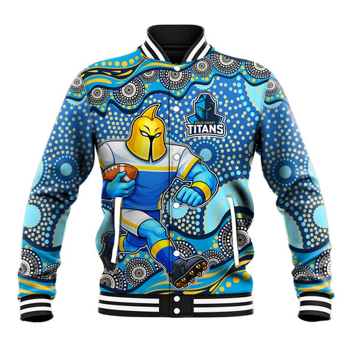Gold Coast Titans Baseball Jacket Aboriginal Dot Pattern - Rugby Mascot Heritage Pride