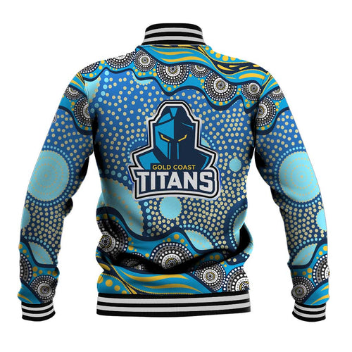 Gold Coast Titans Baseball Jacket Aboriginal Dot Pattern - Rugby Mascot Heritage Pride