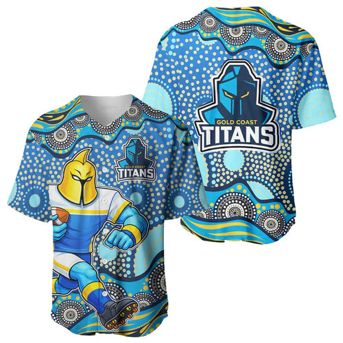 Gold Coast Titans Baseball Jersey Aboriginal Dot Pattern - Rugby Mascot Heritage Pride