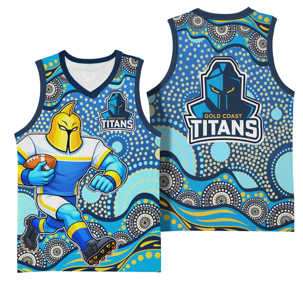 Gold Coast Titans Basketball Jersey Aboriginal Dot Pattern - Rugby Mascot Heritage Pride