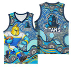 Gold Coast Titans Basketball Jersey Aboriginal Dot Pattern - Rugby Mascot Heritage Pride