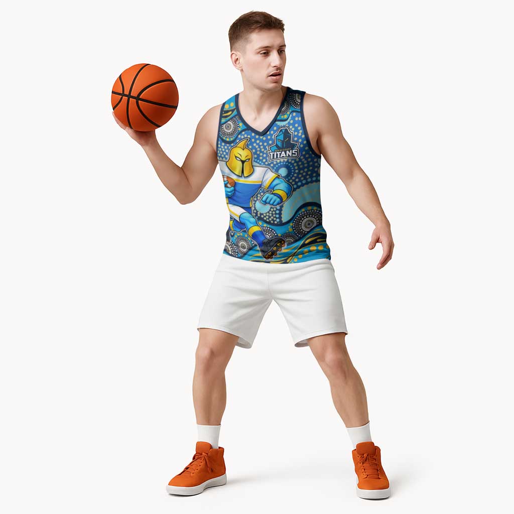 Gold Coast Titans Basketball Jersey Aboriginal Dot Pattern - Rugby Mascot Heritage Pride