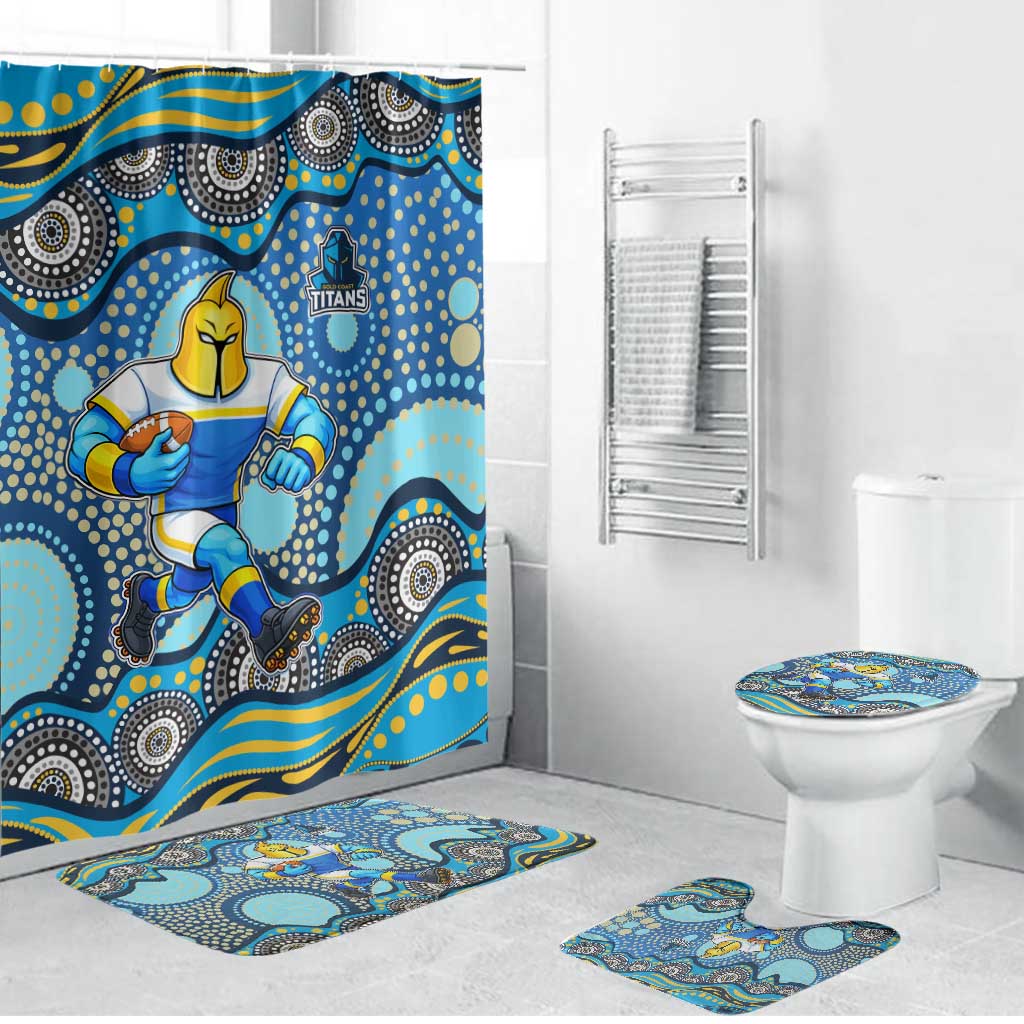 Gold Coast Titans Bathroom Set Aboriginal Dot Pattern - Rugby Mascot Heritage Pride