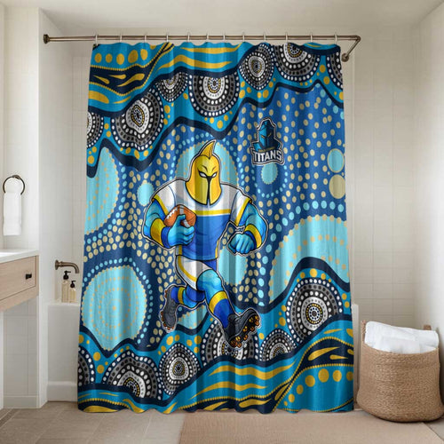Gold Coast Titans Bathroom Set Aboriginal Dot Pattern - Rugby Mascot Heritage Pride