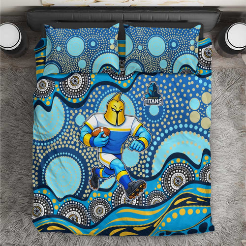 Gold Coast Titans Bedding Set Aboriginal Dot Pattern - Rugby Mascot Heritage Pride