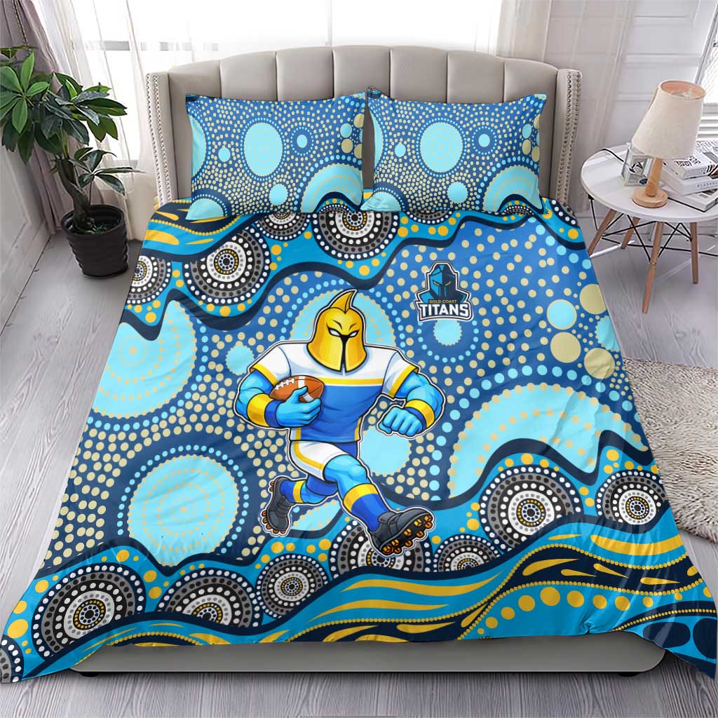Gold Coast Titans Bedding Set Aboriginal Dot Pattern - Rugby Mascot Heritage Pride
