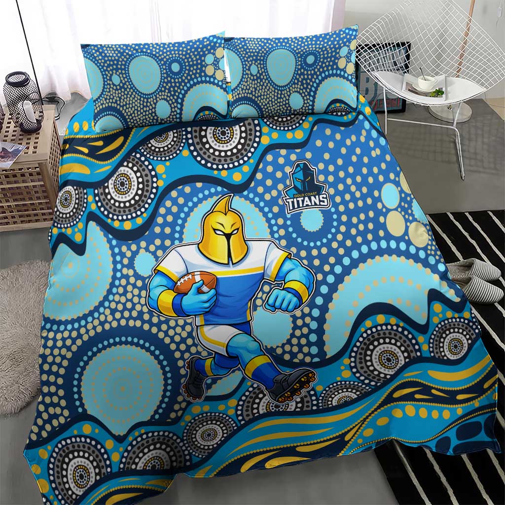 Gold Coast Titans Bedding Set Aboriginal Dot Pattern - Rugby Mascot Heritage Pride